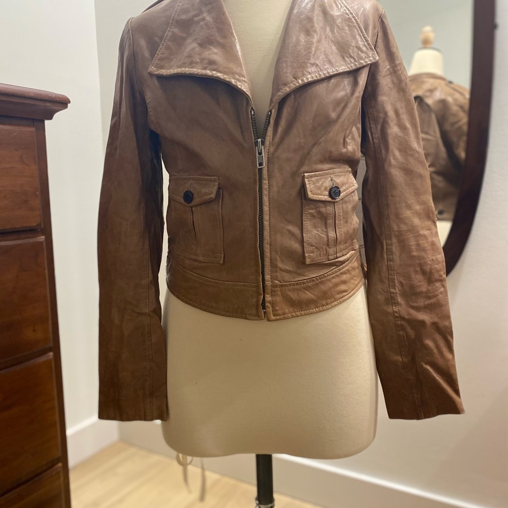 Vintage EDUN North African Lamb Skin Leather Tan Leather Jacket